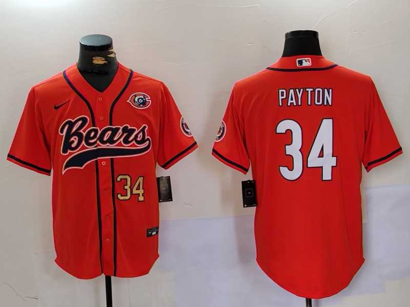 Mens Chicago Bears #34 Walter Payton Orange Throwback With Patch Cool Base Stitched Baseball Jerseys